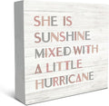 SRADMO She Is Sunshine Mixed with a Little Hurricane Boho Wood Box Sign Desk Decor, Girls Baby Inspirational Quotes Wooden Block Box Sign Decoration For Girls Room Shelf Table Nursery Playroom Decor