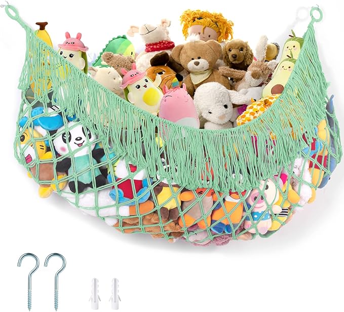 Stuffed Animal Hammock - Extra Large 63'' Long, Stuffed Animal Storage, stuffed animal Holder net, Toy Hammock Large, Toy Storage Hanging Organizer - Matcha green