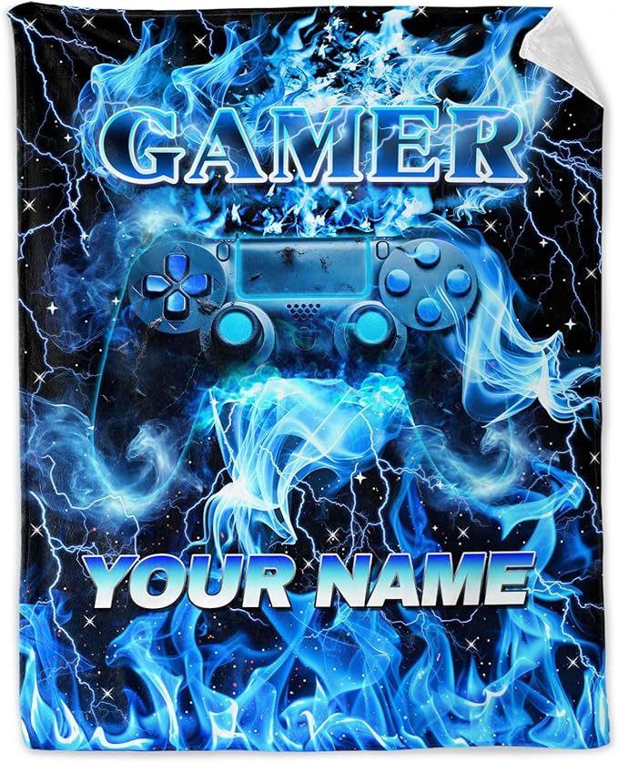 Kids Blanket Gift Personalized Gamer Blankets for Boys 12-14 - Custom Soft Lightweight Flannel Gaming Throws Stuff for Couch, Office & Bedroom