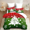Red Christmas Duvet Cover King Size Green Christmas Tree Gingham Bedding Set Kids Boys Girls Checked Holiday Pattern Comforter Cover 3 Pieces with Zipper Closure (No Comforter)