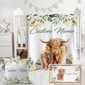 Personalized Baby Crib Bedding Set,3 Piece Custom Name Nursery Set with Blanket, Fitted Sheet & Pillowcase for Baby Girls & Boys, Highland Cow Theme(Fixed Size)