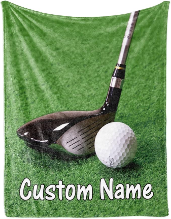 Personalized Custom Golf Blanket - Super Soft Flannel Throw Blankets with Name & Number - 40" x 50" for Kids, Boys, Girls, Women, Men - Golf Lover Gift