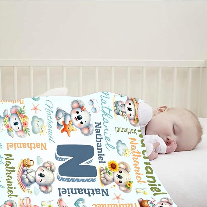 Personalized Custom Koala Preschool Blanket Gifts for Baby Toddler Kids Boys Girls - Customized Koala Super Soft Lightweight Flannel Sheets Decor for Crib Nap Couch - 30"x40" for Baby/Pets