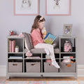 Martha Stewart Kids' Reading Nook - Gray: Wooden Storage Bench Bookcase Organizer with Seat Cushion, Book Shelves, and Fabric Bins for Bedroom or Playroom