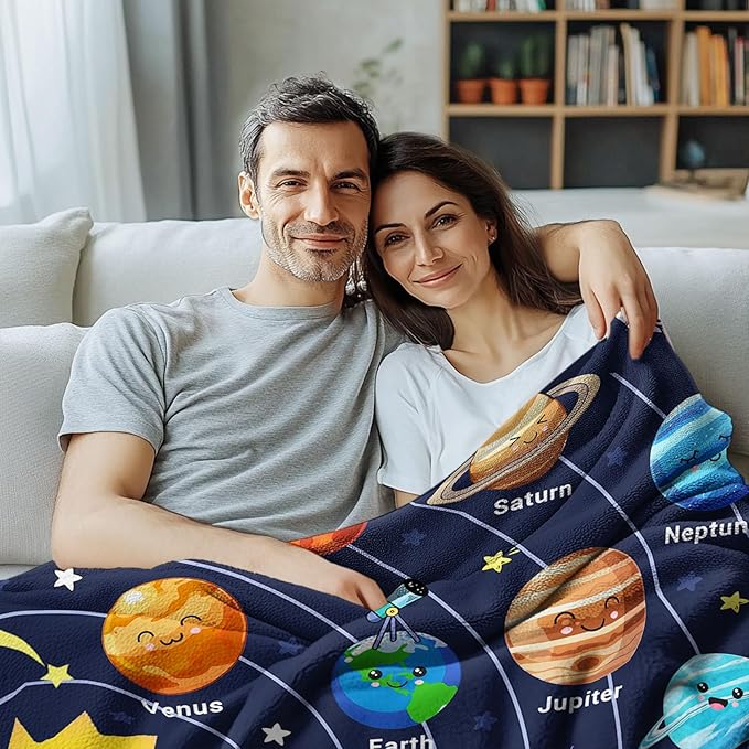 Just A Boy Who Loves Planet Solar System Space Blanket Gifts for Planets Lovers, Cute Planets Blanket Gifts for Christmas, Planet Birthday Gifts for Boys Son Men on Sofa Couch Bed 50"x 60"