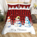 Xmas Snowman Duvet Cover Set Full Size, Christmas Bedding Set 3pcs for Kids Boys Girls Bedroom Decor, Red Black Plaid Print Comforter Cover with 2 Pillowcases,Snowflake Print Quilt Cover,No Comforter