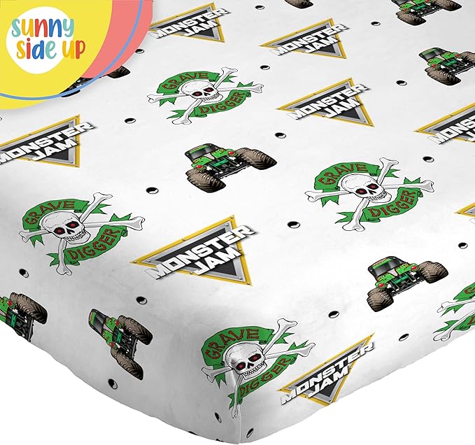 Sunny Side Up Monster Jam Grave Digger Twin Sheet Set - 3 Piece Kids Bedding Set Includes Pillow Cover - Super Soft Microfiber Sheets
