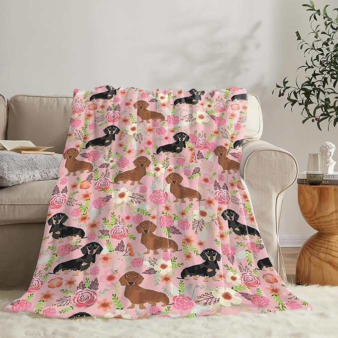 Tijuboni Dachshund Throw Blanket Dog Gifts for Girls Boys Women Men Kids Adults Soft Flannel Fleece Blanket for Couch Sofa Bed Home Decor 50"x60"