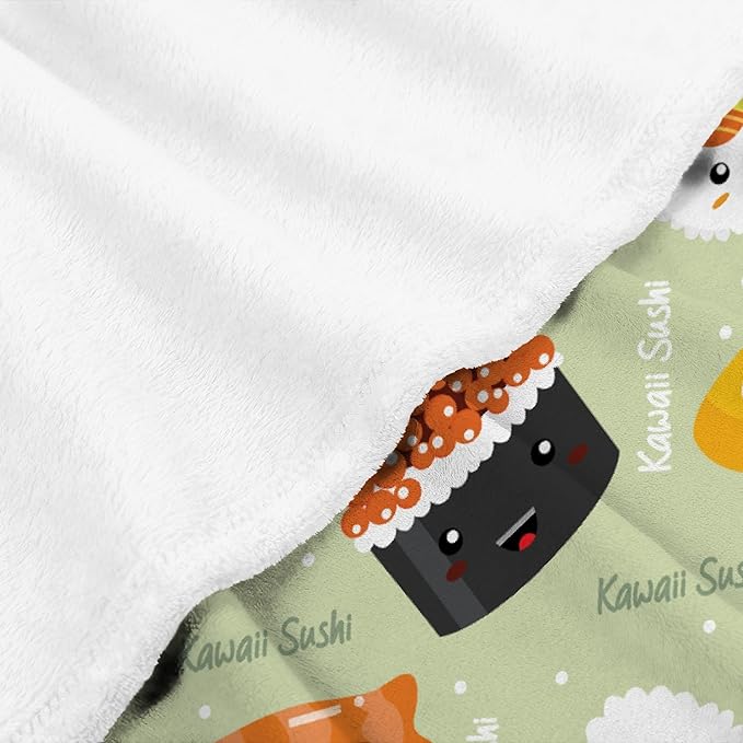 Thuswarm Cute Sushi Kawaii Flannel Throw Blanket Warm Cozy Soft Cartoon Food Print Blankets for Bed Couch Sofa Room Decoration Gifts 60”×50” Medium for Teen