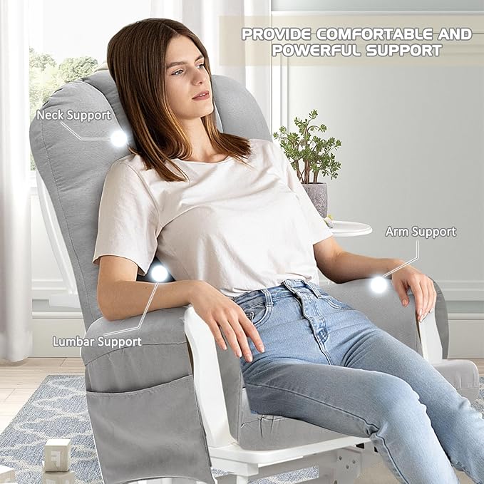 BECHAEO 5PCS Suede Glider Rocker Replacement Cushions with Ottoman Cover Thicken Soft Rocking Chair Cushion Set for Indoor Nursery Glider Rocking Chair, Light Gray