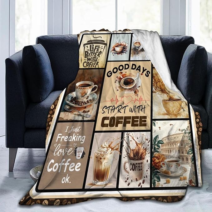 Coffee Blanket Vintage Drink Cup Throw Blankets Gifts for Girls Boys Kids Warm Soft Lightweight Flannel Coffee Bean Themed Plush Throws Fleece Bedding Stuff for Men Women 50"x40"