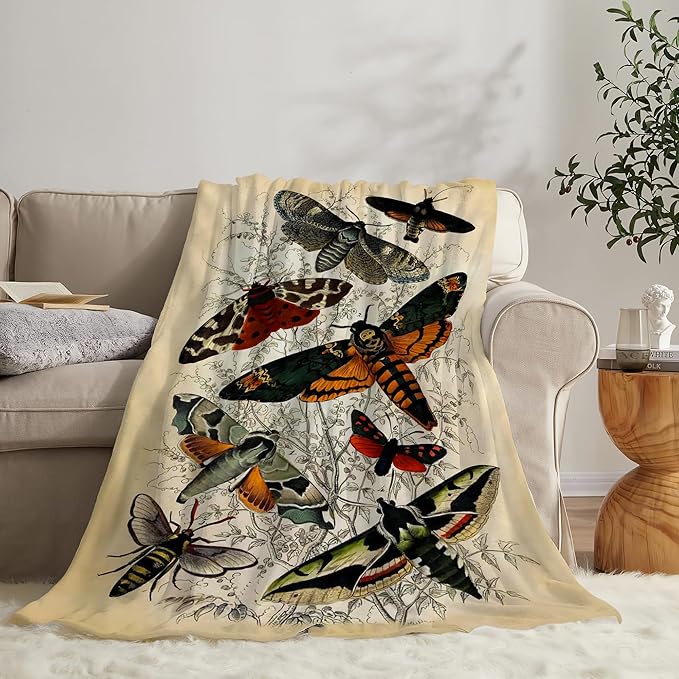 Moths Blanket Throws Moth Gifts Moths Lovers Throw Blanket for Women Men Kids Adults Soft Warm Cozy Fleece Blanket for Couch Sofa Bed 60"x50"