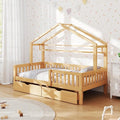 Aoowow Twin Size House Bed with Storage Drawers and Shelf,Kids Wooden Bed Frame Twin Platform Bed with Slats and Fence for Boys Girls Teens for Bedroom(Natural)