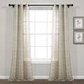 Lush Decor Farmhouse Textured Grommet Sheer Window Curtain Panel Pair, 38"W x 120"L, Neutral