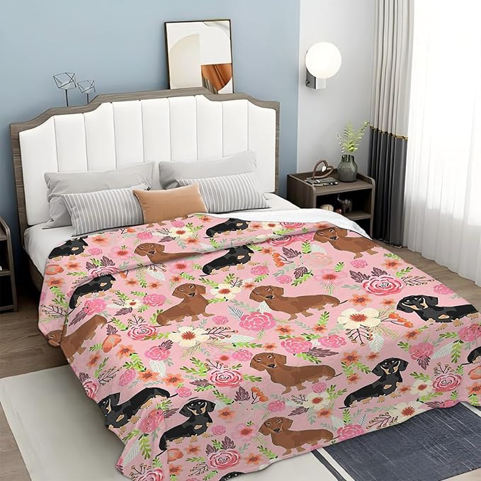 Tijuboni Dachshund Throw Blanket Dog Gifts for Girls Boys Women Men Kids Adults Soft Flannel Fleece Blanket for Couch Sofa Bed Home Decor 60"x80"
