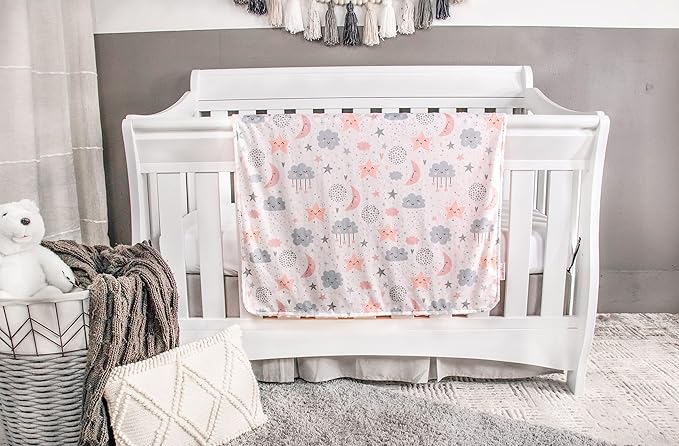 Top Tots Deluxe Minky Baby Blanket - Nighttime Smiles, 40 x 29 Inch Apricot