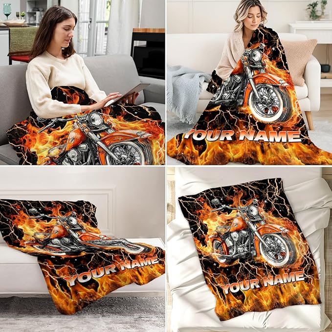 Boys Blanket Gifts Custom Motorcycle Blankets for Kids, Teens - Cozy Furry Flannel Throws for Couch, Sofa & Living Room