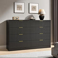 Black Dresser for Bedroom with 8 Drawer, 55” Wide Fluted Double Drawer Dresser Modern Chest of Drawers with Gold Handle, Wood TV Stand for Bedroom, Living Room, Black