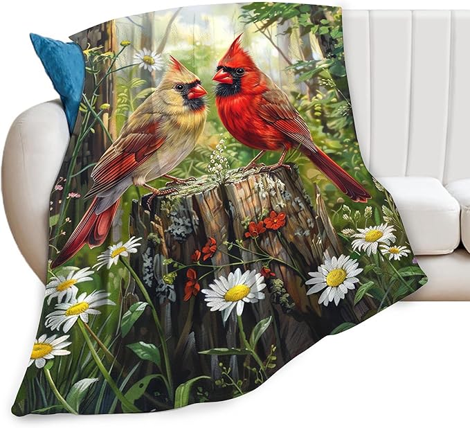Cardinal Bird Throw Blanket - Soft Warm Cozy Fleece for Couch, Sofa, Bed - Bird Gifts and Decor for Girls, Boys, Women, Men, Kids, Adults - 60"x50"