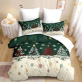 Christmas Duvet Cover Full Size Green Christmas Tree Bedding Set Kids Boys Girls Xmas Holiday Cartoon Snowflake Comforter Cover 3 Pieces with Zipper Closure (No Comforter)