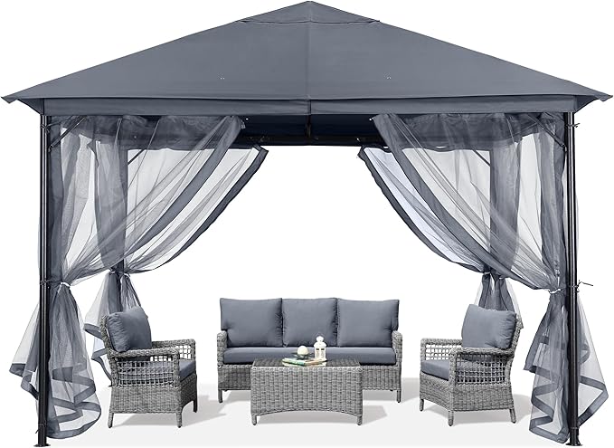 ABCCANOPY Outdoor Patio Gazebo 11x11 - Single Roof Canopy with Mosquito Netting for Backyard, Deck, Garden, Lawn, Dark Gray
