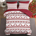 7 Pcs King Size Christmas Comforter Set with 2 Pillowcases & 2 Shams, Red Winter Funny Reindeer Bedding for Kids and Adults, Pine Tree Snowflake Bed in a Bag with Flat Fitted Sheet