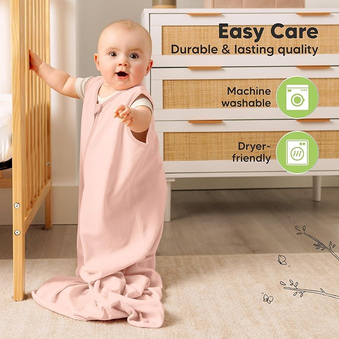 2-Pack Baby Sleep Sacks, Zipper Wearable Blanket - 0.5TOG Organic Cotton,Lightweight,Soft Cozy Toddler Sleeping Sack 6-12 months, Easy to Wear Large Newborn Transition Swaddles Sleepsacks (Mist Rose)