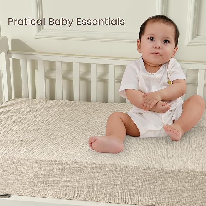 david's kids Muslin Crib Sheets for Boys Girls, 2 Pack 100% Cotton Soft Breathable Fitted Baby Neutral Sheet Set, Standard 52"x28" Crib and Toddler Mattress, Oat Milk & Sage Green