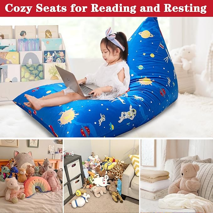 Jorbest Stuffed Animal Storage, Soccer Stuffed Animal Bean Bag Storage, Bean Bag Chair Cover for Kids, Luxury Velvet Stuffie Seat - Cover ONLY (200 L/52 Gal)