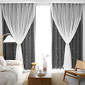 Kinryb Kids Blackout Curtains for Bedroom/Living Room/Classroom, Sheer Overlay 2 Panel Set, Double Layer Curtains with Star Cutout for Kids Room(Each Piece W 70 x L 72 Inches 2 Pcs Grey)