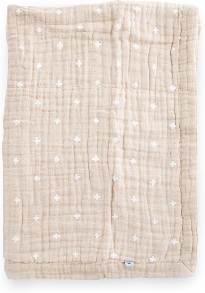 Little Unicorn Newborn Receiving Quilt | Ultra- Soft, Multi-Layered Muslin Fabric | Gift for Newborns & on-The-go (Taupe Cross)