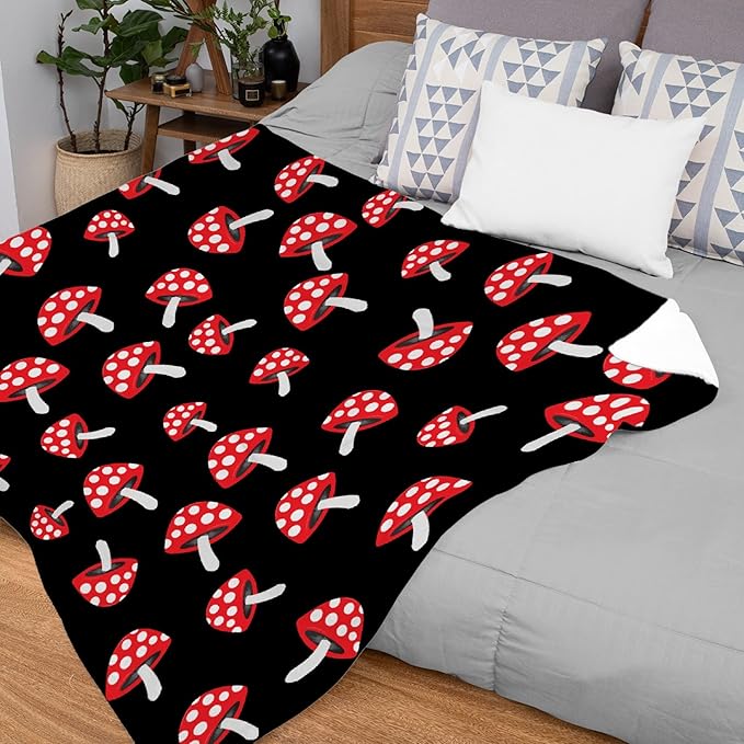Thuswarm Cute Red Mushroom Flannel Blanket for Autumn Winter Gifts Warm Cozy Soft Funny Print Throw for Bed Couch Sofa 40”×30” XSmall for Pets