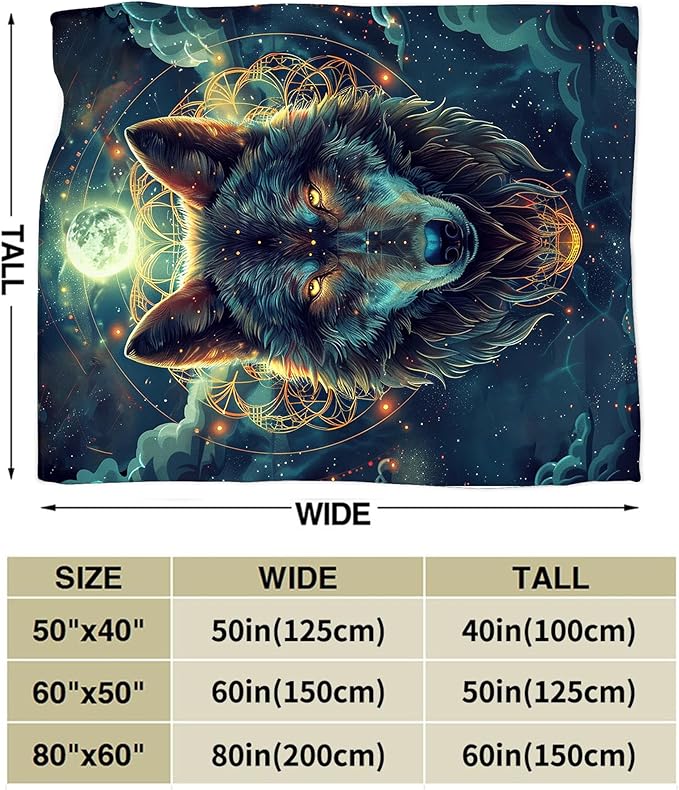 Wolf Fantasy Throw Blanket - Gifts and Decor for Girls, Boys, Women, Men, Kids, Adults - Soft Warm Cozy Fleece for Couch, Sofa, Bed 80"x60"