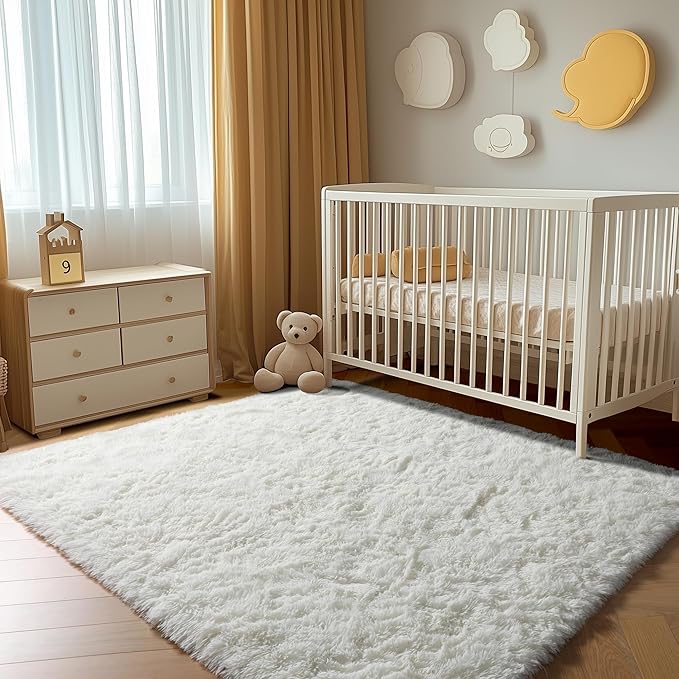 ONASAR Cream White 8x10 Area Rugs for Living Room, Large Fluffy Shag Bedroom Rug, Ivory Washable Soft Plush Thick Shaggy Big Floor Carpet for Kids Boy and Girls Teen Dorm Nursery Indoor Home Decor