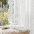Anmao Vintage Lace Curtains 80 Inches Long 2 Panels Set, Romantic Elegant Light Filtering Semi Sheer Floral Thick Lacy Curtain Drapes for Living Room and Bedroom, Each Panel 55W x 80L, Bright White