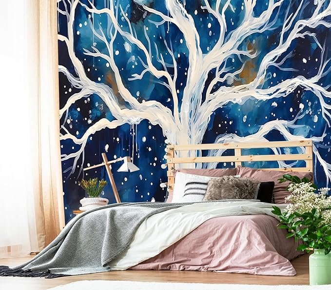 XMPMBM-Graffiti Art backsplash Large Decorative Wallpaper Watercolor Tree Bedroom Bathroom Nursery Room Wall Mural- W 132" X H 92"（93 Square Foot）