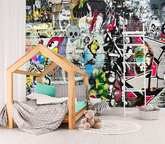 XMPMBM-Graffiti Art backsplash Large Decorative Wallpaper Bedroom Bathroom Nursery Room Wall Mural- W 132" X H 92" M - W 132" X H 92"（93 Square Foot）