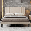 Tyndall Full Size Bed Frame, Velvet Upholstered Platform with Headboard, Beige
