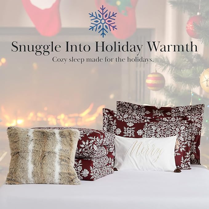Southshore Fine Living, Inc. 5-Piece Reversible Christmas Comforter Set California King/King, Christmas Bedding King, Plaid Comforter, 2 Throw Pillows, 2 Shams, Holiday Bedding - Christmas Carol