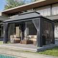 AOXUN Outdoor Gazebo for Patio 10x13, Metal Frame Canopy with Double Roofs, Heavy Duty Party Tent and Shelter with Mosquito Netting and Privacy Screen for Backyard, Lawn, Garden,Deck (Dark Gray)