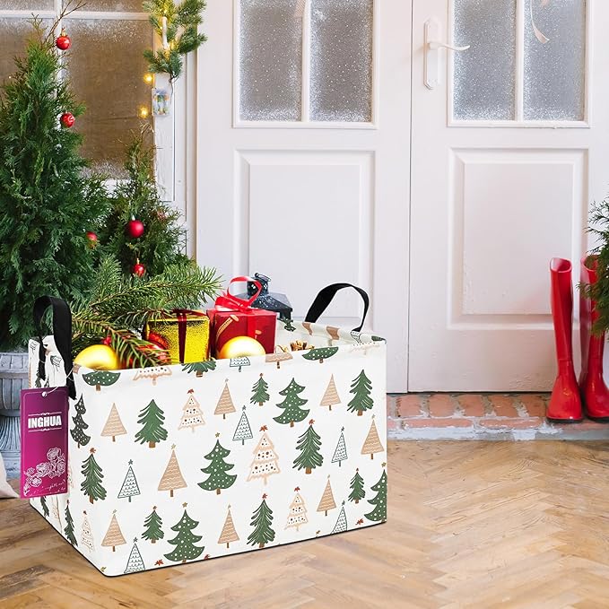 Rectangular Storage Basket Fabric Organizer Bin for Toys,Books,Clothes,Gifts,Pets-Perfect for Home,Office,Nursery,Dorm,Shelf(Rec-pine tree)