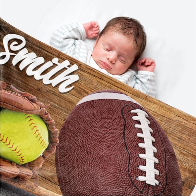 Custom Infant Softball Blanket: Personalized Name and Number Blankets for Baby Kids Boys Girls Teen Mother's Day Father's Day Birthday Easter Gifts(60"x80")