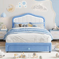 GarveeHome Upholstered Full Size Bed Frame with Led Lights and Storage Drawer, Cute Velvet Led Bed Frame with Headboard for Kids, Girls, Boys, No Box Spring Needed, Wooden Slats, Noise Free, Blue