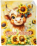 Personalized Highland Cow Blanket Gifts - 40" x 50" Inches Cartoon Highland Cow Throw Blanket for Girls - Yellow Soft Furry Throw Gift for Sofa, Crib & Bed