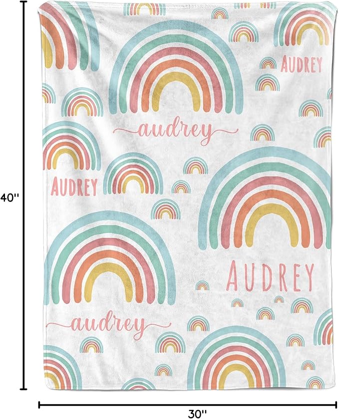 Ship Next Day, Customized Baby Blanket for Girls, Personalized Baby Girl Blanket with Name, Rainbow Decor Newborn Receiving Blankets for Girls Swaddle, Custom Babies Shower Birthday