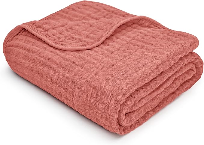 Comfy Cubs Muslin Baby Blanket - Soft, Lightweight, 6-Layer Cotton Swaddle Blankets for Newborns, Infants & Toddlers - 40" x 40" Large, Breathable & Versatile for Sleeping & Tummy Time - Dusty Rose