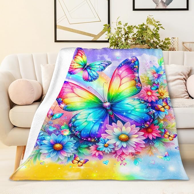 Butterfly Blanket for Girls, Throw for Kids Toddler 30x40 Inches Lightweight Soft Aesthetics Butterfly for Sofa Couch Bed Trip Car Daughter Gift