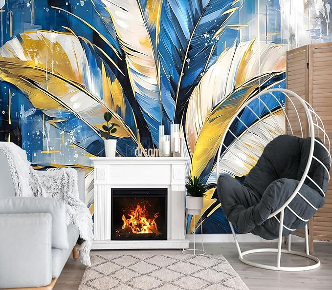 XMPMBM-Gold Abstraction Art Banana Leaf backsplash Large Decorative Wallpaper Graffiti Leaf Bedroom Bathroom Wall Mural- W 154" X H 105"（112 Square Foot）