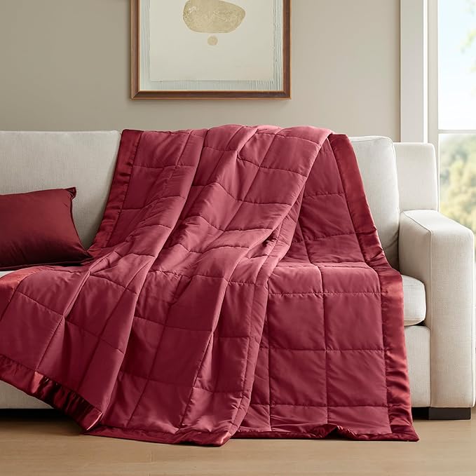 Madison Park Windom Down Alternative Blanket, Premium 3M Scotchgard Moisture Wicking Treatment, Lightweight and Soft Bed Cover For All Season, Full/Queen, Satin Trim, Burgundy