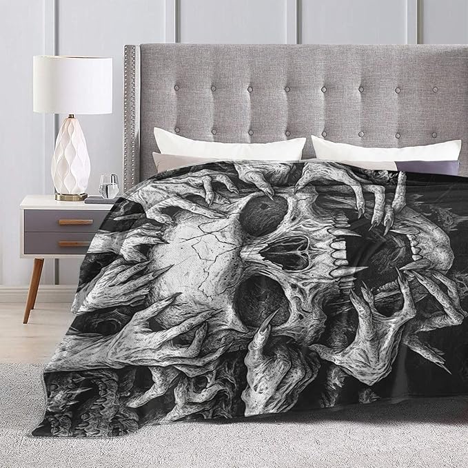 Skull Blanket for Girls Boys Horrible Gothic Throw Blankets Soft Cozy Warm Fuzzy Fleece Cool Black White Bedding Flannel Throws Stuff Gifts for Skull Lovers Kids Men Women Bedroom Decor 80"x60"